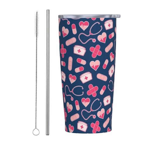 ZORIN Reisebecher mit Krankenschwester-Muster, 590 ml, doppelwandig, vakuumisoliert, Kaffeebecher, Edelstahl, Wasserbecher für Damen und Herren, Rosa und Blau von ZORIN