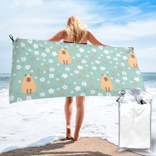 ZORIN Schnell trocknendes Handtuch für Männer und Frauen, Mikrofaser, leicht, Badetücher, 80 x 160 cm, stilvoller Druck, lustiger Capybara mit Blumen, sandfrei, Strandtuch für Schwimmbad, Sport, von ZORIN