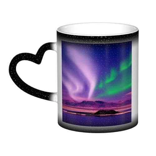 ZORIN Wärmewechselnde Tasse Aurora Borealis lila Nordlichter wärmeempfindliche Farbwechsel-Keramik-Kaffeetassen Bestes Geschenk für Damen und Herren (schwarz) von ZORIN