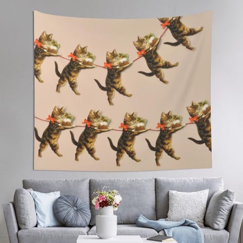 ZORIN Wandteppiche, Wandkunst, Katze und Pudding, Weihnachtsgirlande, ästhetischer Wandteppich, Wandbehang, Heimdekorationen für Schlafzimmer, Wohnzimmer, Wohnheim, Dekoration, 152,4 x 130,9 cm von ZORIN