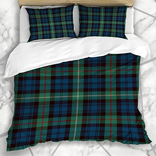 ZORMIEY Bettwäsche - Bettwäscheset Blaues Kariertes Tartan-Schwarz-abstraktes Britisches Keltisches Muster-Schottische Klassische Flanell-Entwurfs-Wolle Mikrofaser weich dreiteilig135*200 von ZORMIEY
