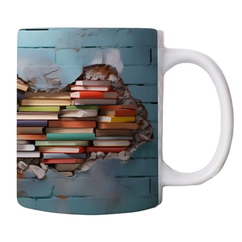 3D-Bücherregal-Tasse für Buchliebhaber, 3D-Bücher-Teetasse aus Keramik, 3D-Bücherregal-Kaffeetasse, Buchclub-Tasse mit literarischem Muster für die Heimbibliothek von ZORQ