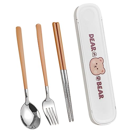 Lunchutensilien-Set für die Arbeit | niedliches Bären-Reise-Camping-Besteck-Set, wiederverwendbares Reiseutensilien-Set, tragbare Gabel, Löffel, Geschirr für Reisen, Picknick, Camping, Büros, Schulen von ZORQ
