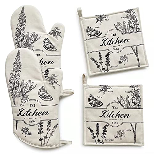 ZORR 4 Stück Ofenhandschuhe Set, Große Topflappen 20x 20CM, Hitzebeständige Backhandscuhe, Beige von ZORR