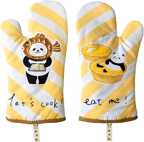 ZORR Ofenhandschuhe Baumwolle, Panda Deko Topfhandschuhe Backofenhandschuhe Hitzebeständige für Kochen & Backen von ZORR