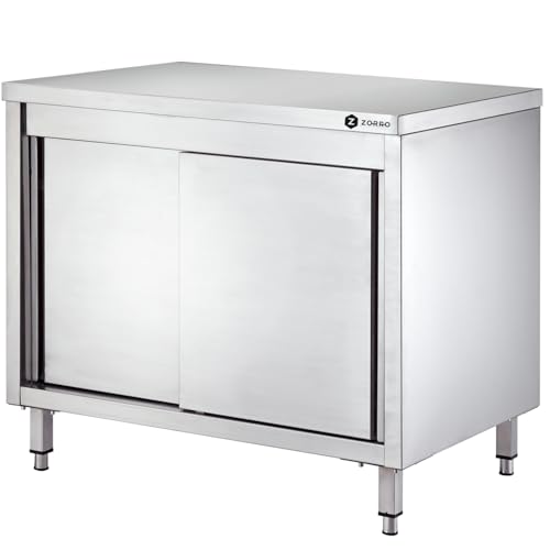 ZORRO Arbeitsschrank ZAS 120/70 | Edelstahl Schrank 1200x700x850 mm | Arbeitsfläche mit Unterschrank | Geschlossener Stauraum | Für Gastronomie & Küche von ZORRO