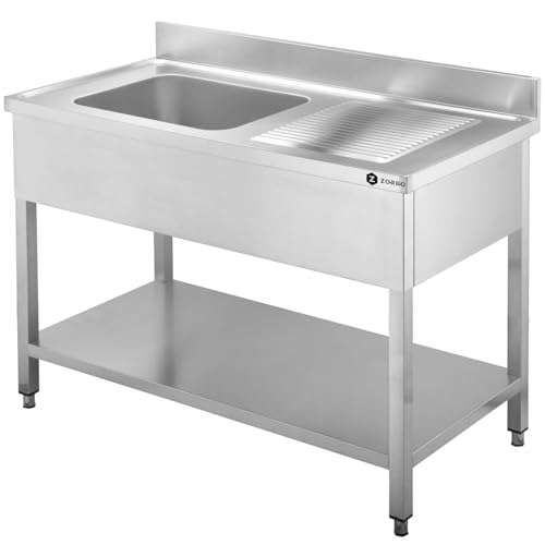 ZORRO Spültisch ZST 100/70/L | Edelstahl Spülschrank 1000x700x950 mm | Becken links, Abtropffläche rechts | Tiefe 700 mm | Für Gastronomie & Profiküche von ZORRO