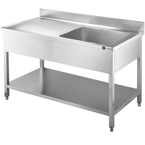 ZORRO Spültisch ZST 120/70/R | Edelstahl Spülschrank 1200x700x950 mm | Becken rechts, Abtropffläche links | Tiefe 700 mm | Für Gastronomie & Profiküche von ZORRO