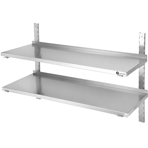 ZORRO Wandbord ZWB 80/40 | Edelstahl Wandregal | 800x400x350 mm | 2 Böden | Gastro Wandmontage von ZORRO