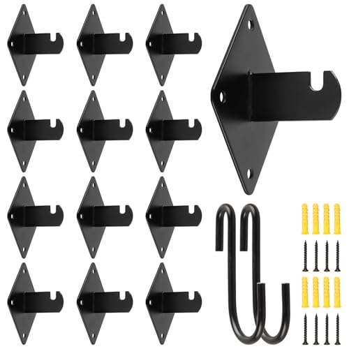 ZORUNNA Gitterwandhalterungen mit Schrauben, 12 Stück Gitter-Wandzubehör mit 50 Stück Wandhalterungsschrauben und 2 Stück S-Haken für Wandgitterpaneele, Bekleidungsgeschäft, Garderobe, Einzelhandel, von ZORUNNA