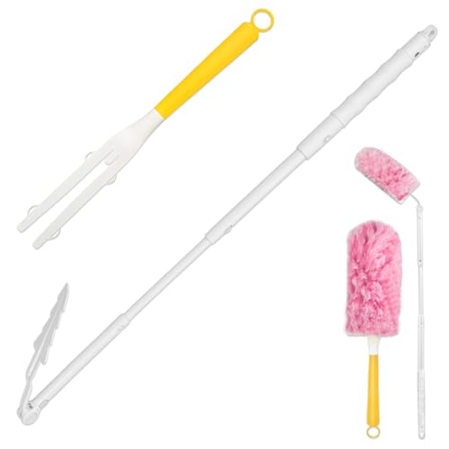 ZORVYN 2 Stück Ersatzgriff Ausziehbare Teleskopstange Einstellbare Länge Griff für Staubwedel-Nachfüller für Zuhause Reinigung (Weiß & Gelb) von ZORVYN