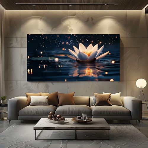 ZORYAN Groß Leinwand Bilder für Schlafzimmer Deko Süß Lotusblume XXL Kunstdruck mit Sternenhimmel Nachthimmel Wanddeko Ästhetik Blume Wandbilder - Modern Decor Canvas Ungerahmt 60x120 cm von ZORYAN