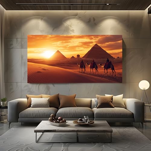 ZORYAN Wandbilder Wohnzimmer Antike Wüste Leinwandbilder, Moderne Deko mit Ägypten Pyramide Kunstdruck Landschaft Kamel Wanddeko Art Poster Ungerahmt 50x100 cm von ZORYAN