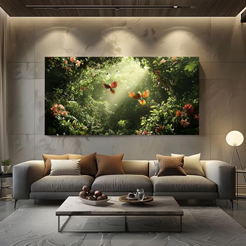 ZORYAN Wandbilder Wohnzimmer Dschungel Papagei Leinwandbilder, Moderne Deko mit Tropisch Ara Kunstdruck Blumen Hibiskus Wanddeko Art Poster Ungerahmt 50x100 cm ZORYAN Wandbilder Wohnzimmer Dschungel Papagei Leinwandbilder, Moderne Deko mit Tropisch Ara Kunstdruck Blumen Hibiskus Wanddeko Art Poster Ungerahmt 50x100 cm von ZORYAN