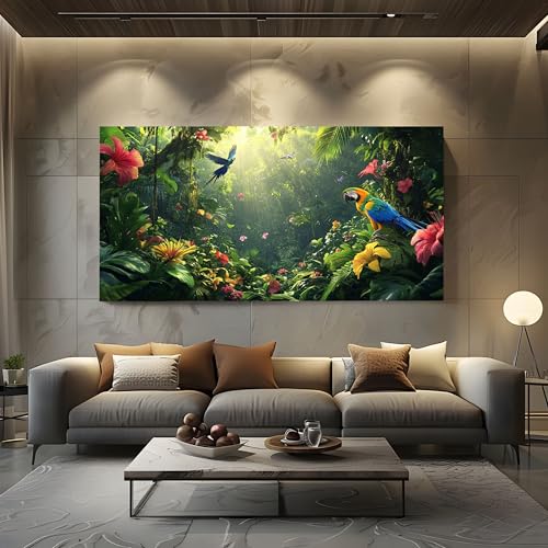 ZORYAN Wandbilder Wohnzimmer Dschungel Papagei Leinwandbilder, Moderne Deko mit Tropisch Ara Kunstdruck Blumen Hibiskus Wanddeko Art Poster Ungerahmt 50x100 cm ZORYAN Wandbilder Wohnzimmer Dschungel Papagei Leinwandbilder, Moderne Deko mit Tropisch Ara Kunstdruck Blumen Hibiskus Wanddeko Art Poster Ungerahmt 50x100 cm von ZORYAN