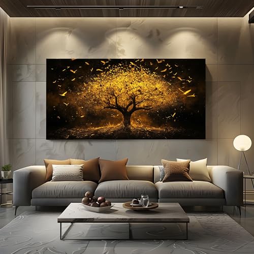 ZORYAN Wandbilder Wohnzimmer Fantasie Baum Leinwandbilder, Moderne Deko mit Traum Vogel Kunstdruck Abstrakt Blätter Wanddeko Art Poster Ungerahmt 50x100 cm von ZORYAN
