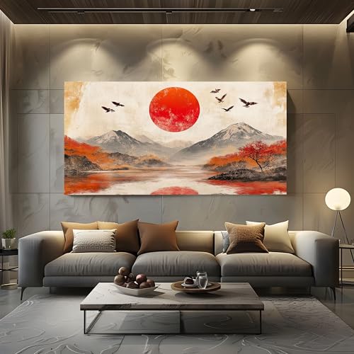 ZORYAN Wandbilder Wohnzimmer Japan Sonne Leinwandbilder, Moderne Deko mit Orientalisch Berg Kunstdruck Landschaftsmalerei Vogel Wanddeko Art Poster Ungerahmt 50x100 cm ZORYAN Wandbilder Wohnzimmer Japan Sonne Leinwandbilder, Moderne Deko mit Orientalisch Berg Kunstdruck Landschaftsmalerei Vogel Wanddeko Art Poster Ungerahmt 50x100 cm von ZORYAN
