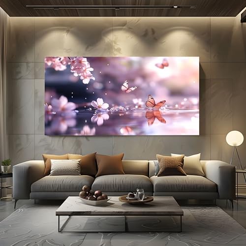 ZORYAN Wandbilder Wohnzimmer Japanischer Stil Kirschblüten Leinwandbilder, Moderne Deko mit Frühling Schmetterling Kunstdruck Romantisch Wasser Wanddeko Art Poster Ungerahmt 50x100 cm ZORYAN Wandbilder Wohnzimmer Japanischer Stil Kirschblüten Leinwandbilder, Moderne Deko mit Frühling Schmetterling Kunstdruck Romantisch Wasser Wanddeko Art Poster Ungerahmt 50x100 cm von ZORYAN