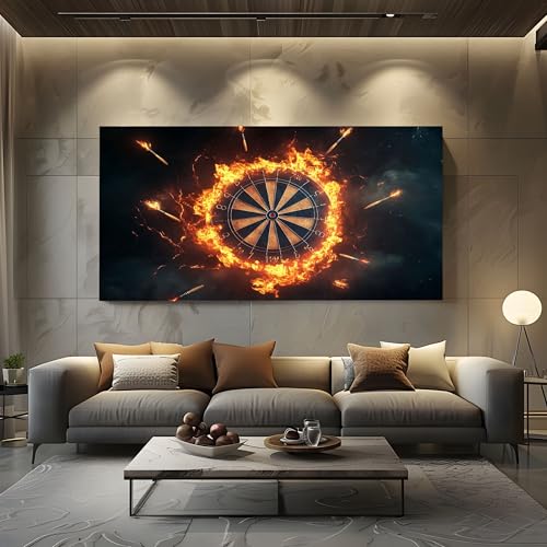 ZORYAN Wandbilder Wohnzimmer Sport Dartscheibe Leinwandbilder, Moderne Deko mit Brennend Feuer Kunstdruck Cool Flammen Wanddeko Art Poster Ungerahmt 50x100 cm von ZORYAN