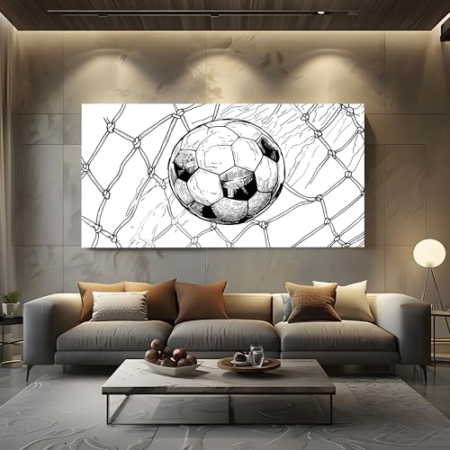 ZORYAN Wandbilder Wohnzimmer Sport Fußball Leinwandbilder, Moderne Deko mit Handgezeichnet Netz Kunstdruck Zeichnung Ball Wanddeko Art Poster Ungerahmt 50x100 cm von ZORYAN