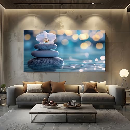 ZORYAN Wandbilder Wohnzimmer Zen Orchidee Leinwandbilder, Moderne Deko mit Minimalistisch Stein Kunstdruck Spa Wasser Wanddeko Art Poster Ungerahmt 50x100 cm von ZORYAN