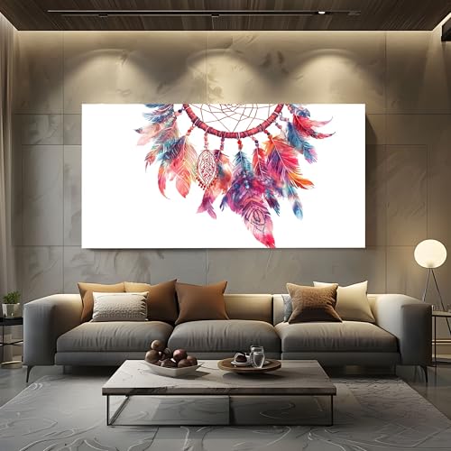 ZORYAN Wandbilder für Wohnzimmer Boho Traumfänger Modern Leinwandbilder Ethnischer Stil Feder Kunstdruck Poster Aquarell Totem Wanddeko für Schlafzimmer - Ungerahmt 70x140 cm von ZORYAN