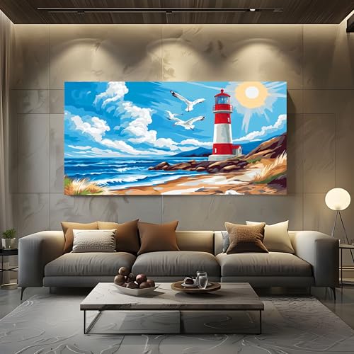 ZORYAN Wandbilder für Wohnzimmer Malerei Leuchtturm Modern Leinwandbilder Landschaft Ozean Kunstdruck Poster Handgezeichnet Wolke Wanddeko für Schlafzimmer - Ungerahmt 70x140 cm ZORYAN Wandbilder für Wohnzimmer Malerei Leuchtturm Modern Leinwandbilder Landschaft Ozean Kunstdruck Poster Handgezeichnet Wolke Wanddeko für Schlafzimmer - Ungerahmt 70x140 cm von ZORYAN