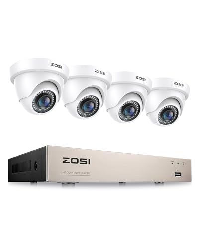 ZOSI 1080P Außen Überwachungssystem 8CH H.265+ DVR Recorder mit 4 Outdoor Weiß Dome 1080P Video Überwachungskamera Set Haussicherheit System Ohne Festplatte, Wetterfest von ZOSI