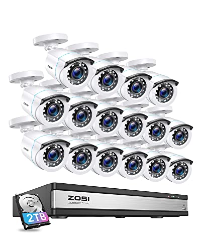 ZOSI 1080P HD Aussen Überwachungssystem, 16CH DVR mit 12x 2MP Sicherheitskamera 2TB Festplatte, Bewegungserkennung, intelligente Alarme, IP66 Wasserdicht, Weiß von ZOSI