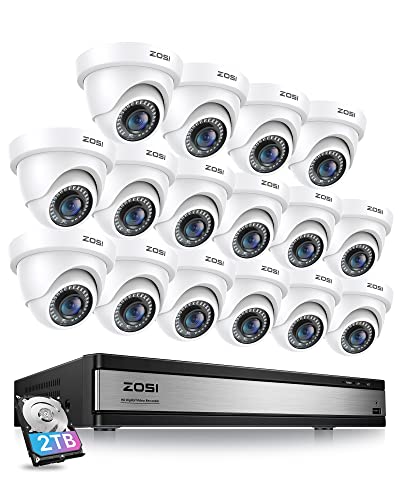 ZOSI 16CH 1080P 2TB HDD DVR Überwachungskamera Set mit 16X 2MP Dome Kamera Überwachung Außen System, 24m IR Nachtsicht, Bewegung Alarm von ZOSI