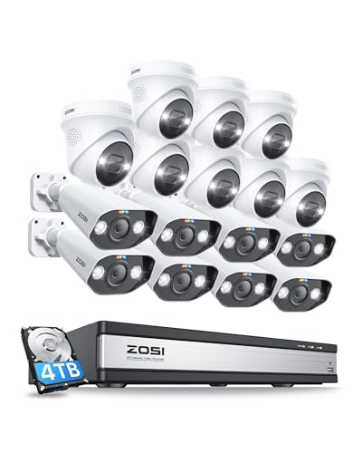 ZOSI 16CH 4K PoE Überwachungskamera Set Aussen, 16CH NVR 4TB Festplatte mit 16X 8MP UHD Bullet & Dome IP Kamera Videoüberwachung System, Farb Nachtsicht, Personenerkennung, 2-Wege Audio von ZOSI