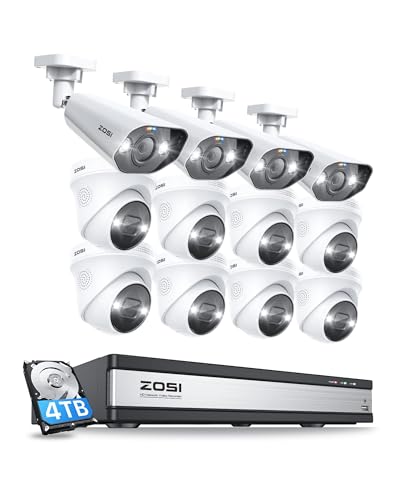 ZOSI 16CH Überwachungskamera Set - 4K PoE IP Kamera und 4K 4TB HDD NVR, 2-Wege-Audio, Farbnachtsicht, Spotlight und Sirenealarm, Personenerkennung von ZOSI