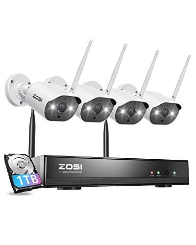 ZOSI 2K Außen WLAN Überwachungskamera Set, 4X 3MP WiFi IP Kamera mit 8CH 5MP 1TB HDD NVR, 24/7 Videoaufzeichnung, Bewegungserkennung, 24M IR Nachtsicht von ZOSI