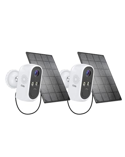 ZOSI 2er 2K Überwachungskamera Aussen Akku Solar, 3MP Kamera Überwachung Aussen mit Farbige Nachtsicht, KI-Personenerkennung, 2-Wege-Audio von ZOSI