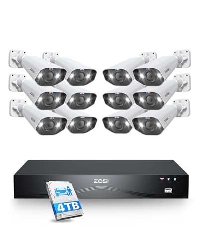 ZOSI 32CH 4K PoE Überwachungskamera Set mit 2-Wege-Audio, 12x 8MP PoE IP Außenkameras und 4TB HDD NVR, AI Personen und Fahrzeugerkennung, Spotlight Alarm, Nachtsicht in Farbe von ZOSI