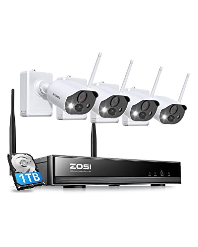 ZOSI 3MP Aussen Akku Überwachungskamera Set, 4 Kabellos 2K WLAN IP Kamera mit 8CH 1TB NVR, PIR-Bewegungsmelder, 2-Wege-Audio, Ton- und Lichtalarm, C306 Pro von ZOSI