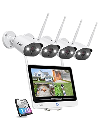 ZOSI 3MP Außen WLAN Überwachungskamera Set mit 12.5 Zoll Monitor, 4X 3MP WiFi Kamera Überwachung Aussen und 1TB Festplatte für Haussicherheit, Spotlight Alarm, 30M Farbe Nachtsicht von ZOSI