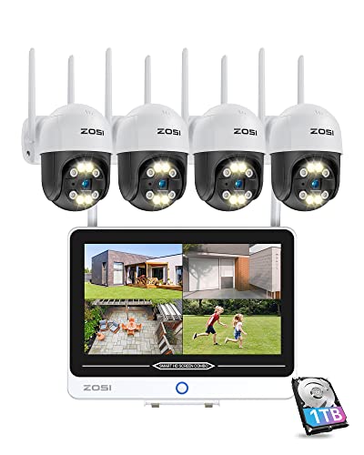 ZOSI 3MP Außen WLAN Überwachungskamera Set mit 12.5 Zoll Monitor 4X 3MP PT WiFi Kamera und 1TB Festplatte für Haussicherheit, 2 Wege Audio von ZOSI