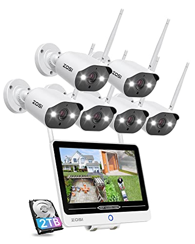 ZOSI 3MP Außen WLAN Überwachungskamera Set mit Monitor, 6X 3MP WiFi Kamera mit 12.5 Zoll NVR Bildschirm und 2TB HDD, Personenerkennung, 2 Wege Audio von ZOSI