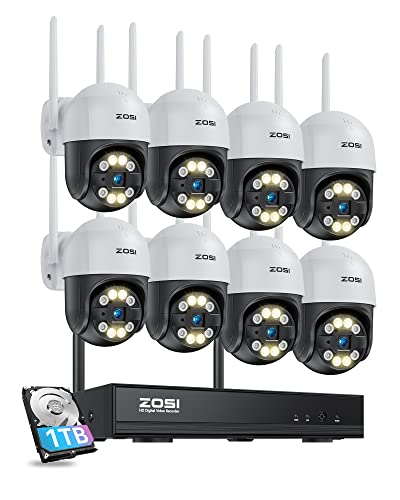 ZOSI 3MP Überwachungskamera Set WLAN Aussen, 8X Pan Tilt Dome Kamera 355°/140° Schwenkbar, 8CH 1TB HDD NVR, 2-Wege-Audio, Personenerkennung, Spotlight Alarm von ZOSI