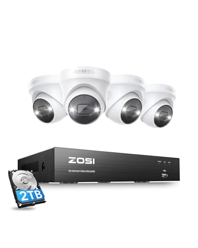 ZOSI 4K PoE Überwachungskamera Set Außen, 2TB HDD NVR Videoüberwachung System auf 16CH erweiterbar, 4X 8MP PoE IP Kameras, Personenerkennung, C225 von ZOSI
