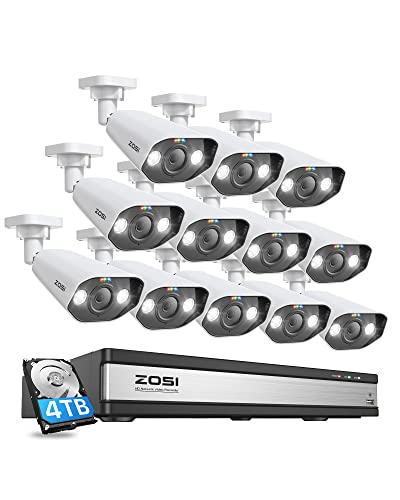 ZOSI 4K PoE Überwachungskamera Set mit 2 Wege Audio, 12x 8MP PoE IP Aussen Kameras und 16CH 4K 4TB HDD NVR, Personenerkennung, Spotlight Alarm, Farbnachtsicht von ZOSI