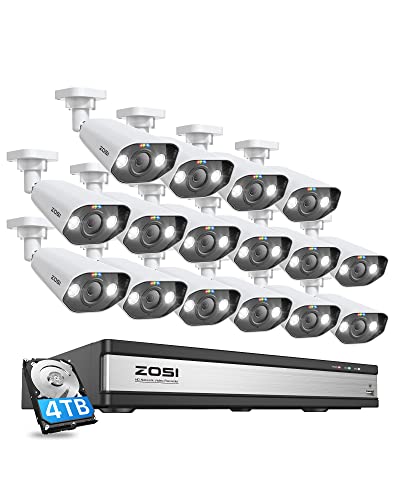 ZOSI 4K Überwachungskamera Aussen Set mit 2 Wege Audio, Videoüberwachung mit 16X 8MP PoE Kamera und 16CH 4TB HDD NVR, Personenerkennung und Fahrzeugerkennung von ZOSI
