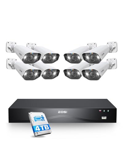 ZOSI 4K 24CH Überwachungskamera Aussen Set mit Audioaufnehmen, Smart Videoüberwachung mit 4TB HDD NVR und 8X 8MP POE Kamera, Personenerkennung, C182 von ZOSI