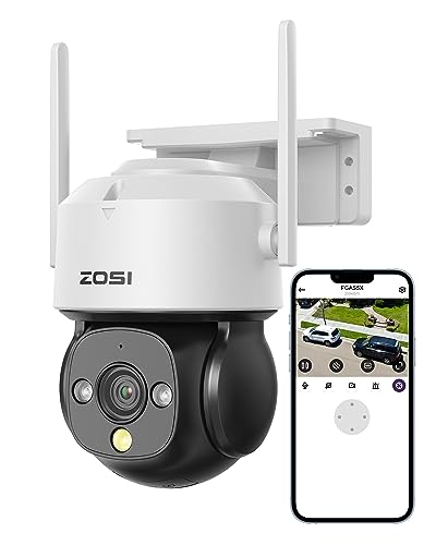 ZOSI 4MP WLAN Überwachungskamera Aussen, Pan/Tilt WiFi Dome Kamera mit Plug-in Strom, 360° Schwenkbar, KI Personen-/Fahrzeugerkennung, C290 von ZOSI