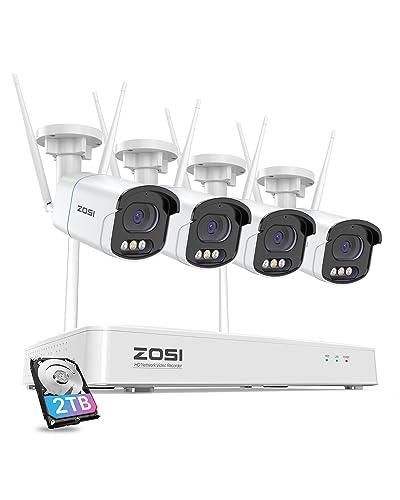 ZOSI 4MP WLAN Überwachungskamera Set Aussen, 4X WiFi Kamera Outdoor Set, 8CH 2.5K NVR mit 2TB Festplatte, Personen- und Fahrzeugerkennung, Spotlight Warnung von ZOSI