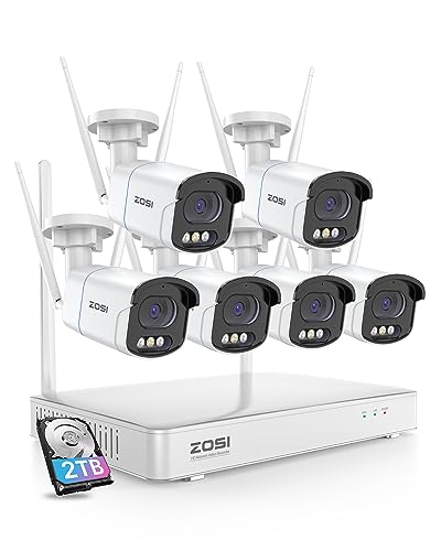 ZOSI 4MP WLAN Überwachungskamera Set Aussen, 6X WiFi Kamera Outdoor Set, 8CH 2.5K NVR mit 2TB Festplatte, Intelligente Nachtsicht, Personen- und Fahrzeugerkennung, Spotlight Warnung von ZOSI