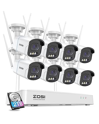 ZOSI 4MP WLAN Überwachungskamera Set Aussen, 8X WiFi Kamera Outdoor Set, 8CH 2.5K NVR mit 2TB Festplatte, Intelligente Nachtsicht, Personen- und Fahrzeugerkennung, Spotlight Warnung von ZOSI