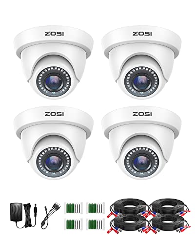 ZOSI 4Stk. 1080P TVI Dome Überwachungskamera mit 18.3m Video Kabel und Netzteil, 24M IR Nachtsicht, Kompatibel mit CCTV 1080P DVR System von ZOSI