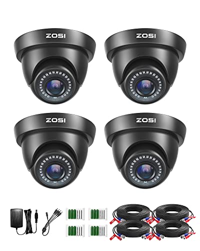ZOSI 4X Full HD 1080p Dome Video Überwachungskamera Set mit Kabel und Netzteil, 2MP TVI Videoausgang, 20M IR Nachtsicht, Schwarz von ZOSI